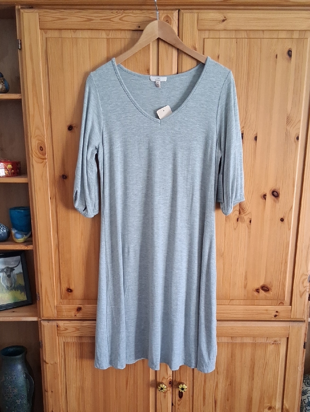 NWT Como Vintage Heather Gray  Puff Sleeve Knit T-Shirt Dress Size M